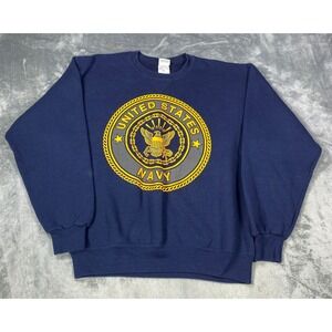 VTG 80s Soffe Mens USA US Navy Sweatshirt Pullover Crewneck Medium Blue Graphic